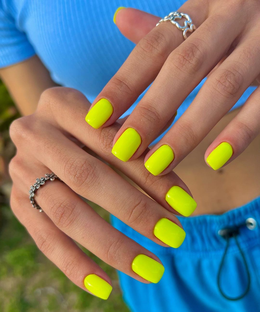 Square Short Neon Yellow Nails