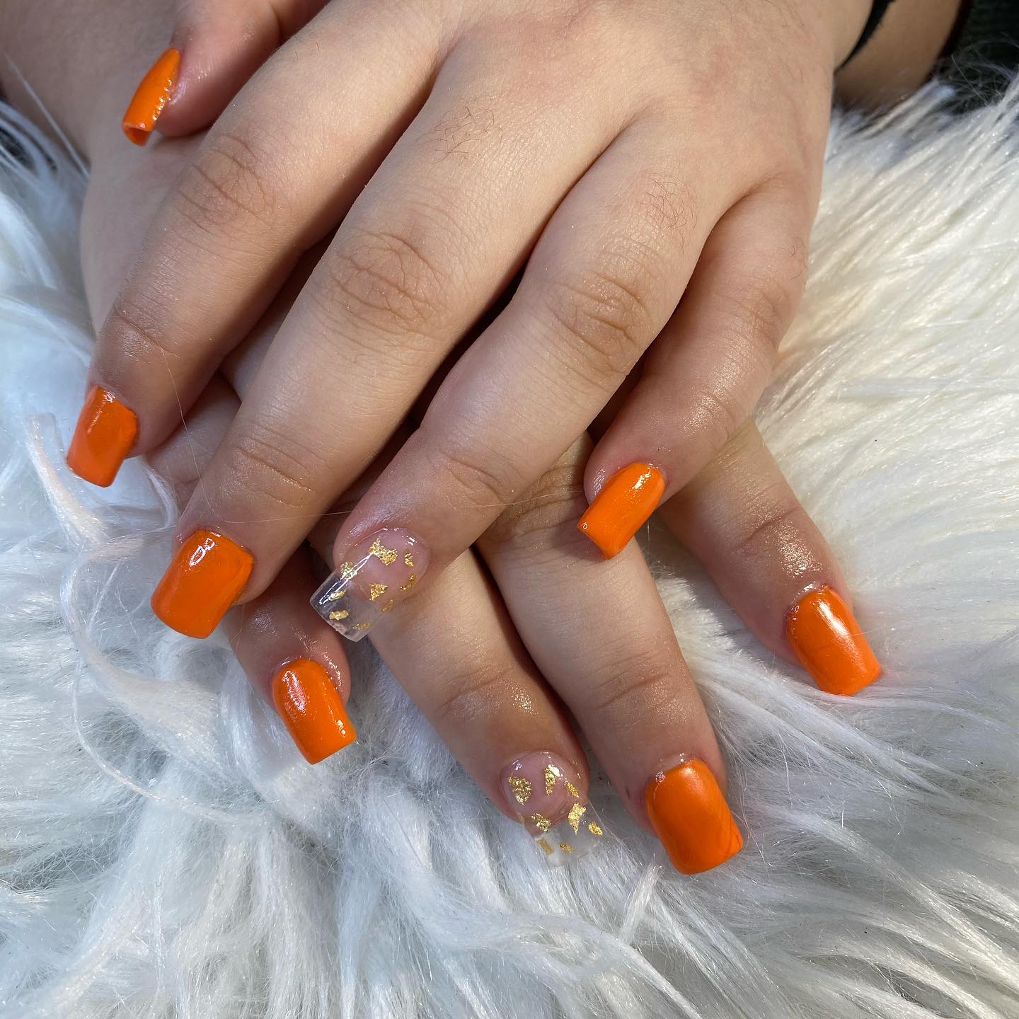 Square Short Orange Nails