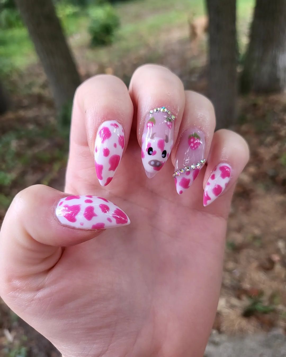 Strawberry Cow Nails