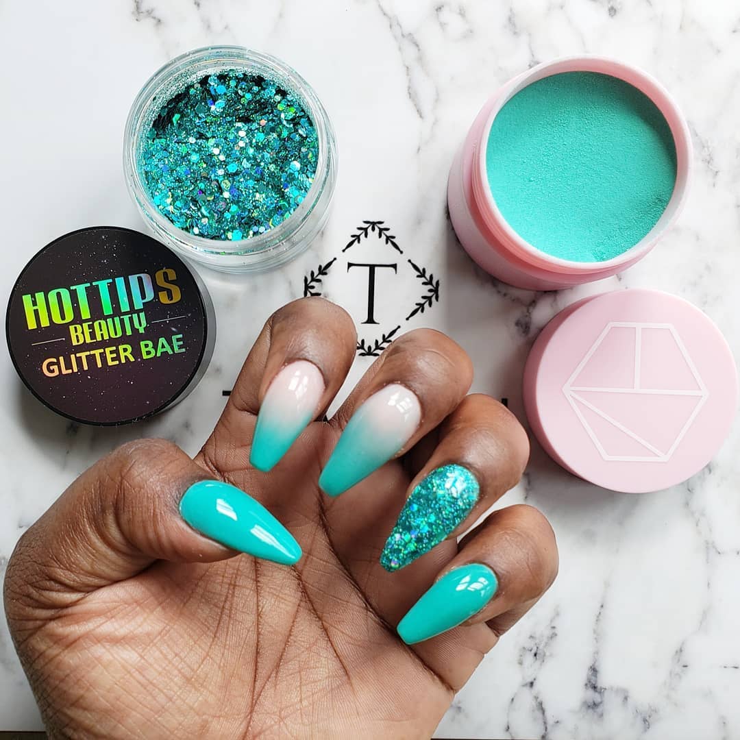 Summer Coffin Nails Teal