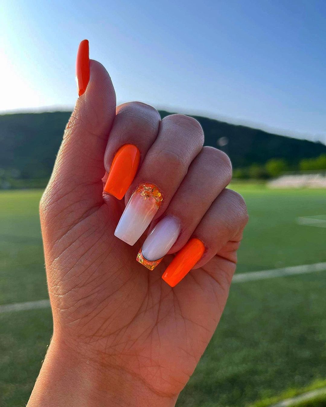 Summer Orange And White Nails