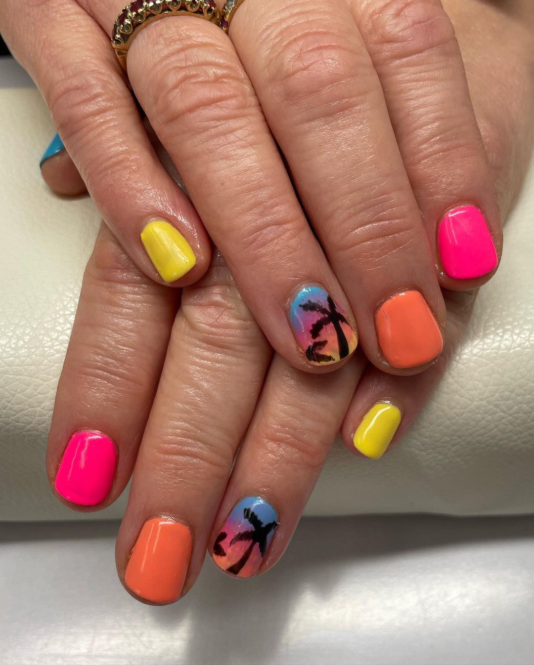 Summer Pink and Yellow Nails