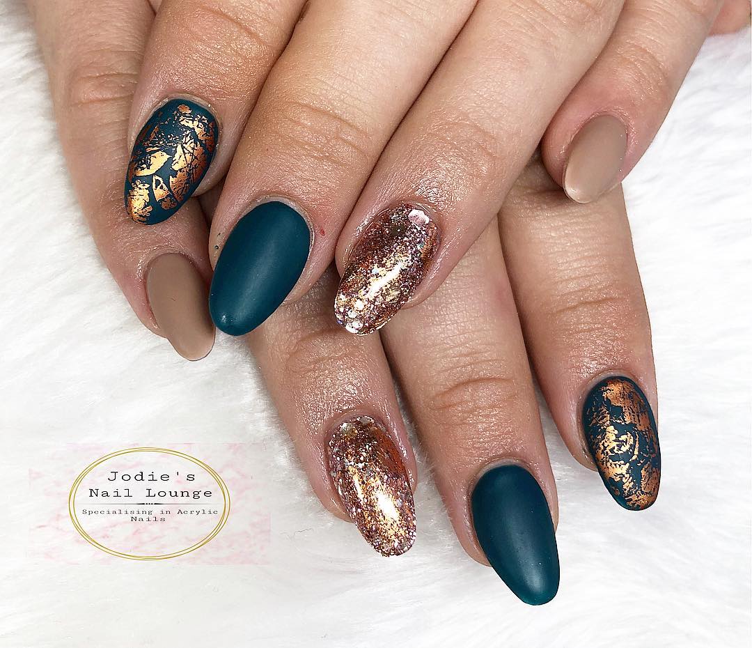 Teal and Rose Gold Nails