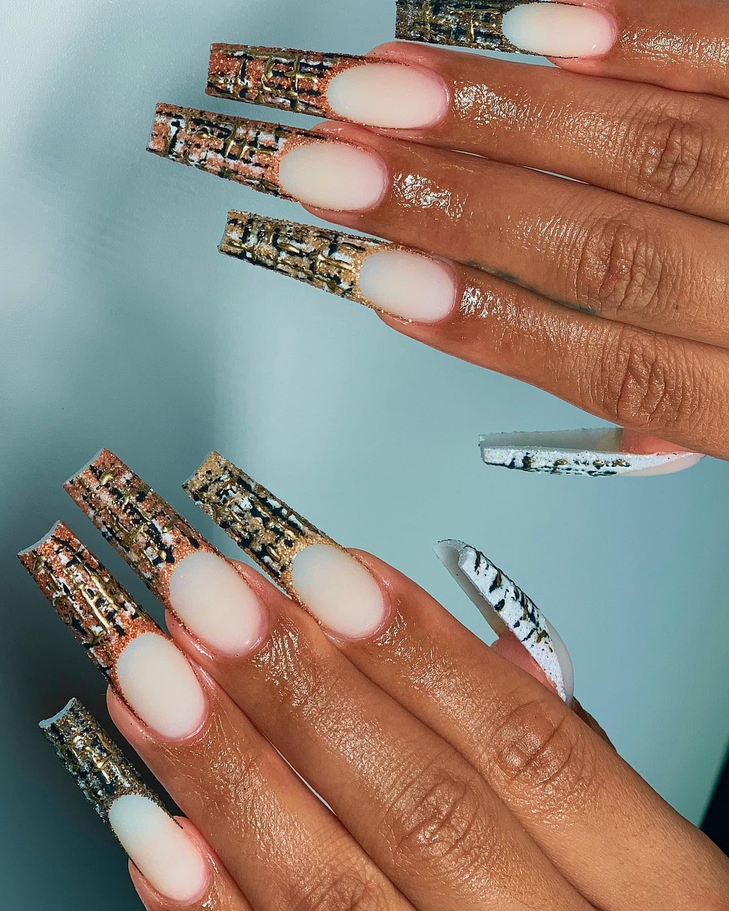 Textured French Tip Coffin Nails