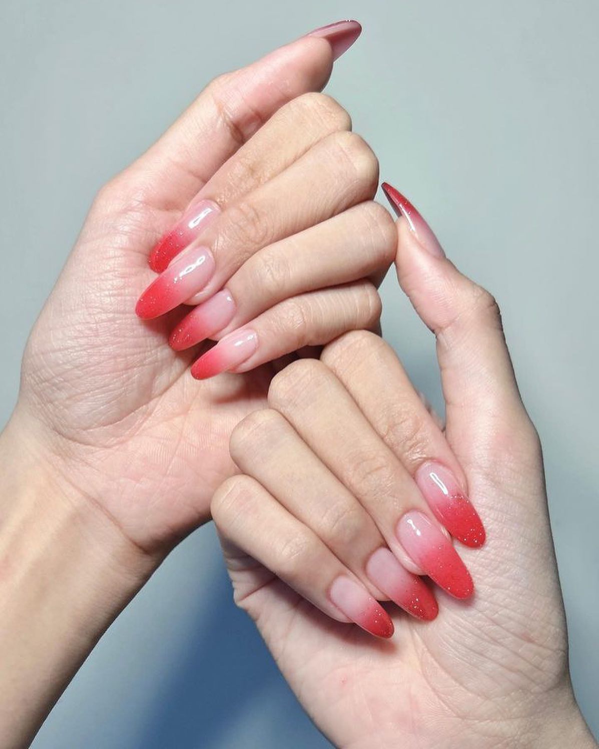 Two tone Red and White Ombre Nails