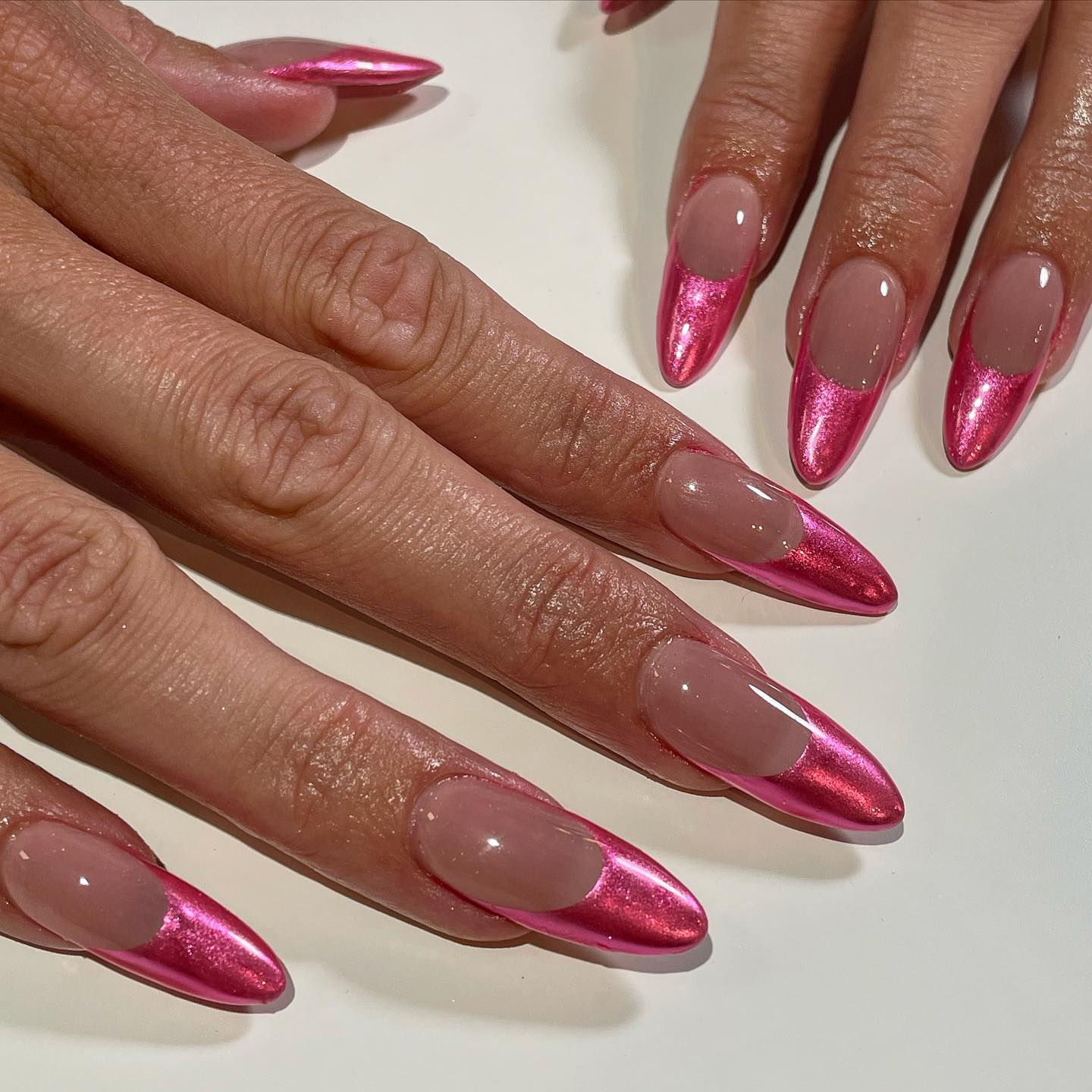 Vibrant Hot Pink Chrome Nails