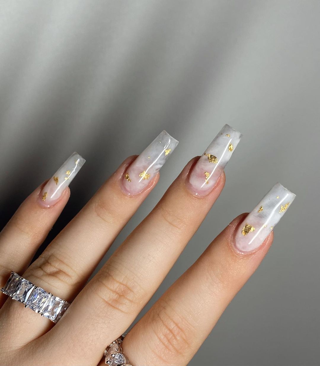 White And Clear Marble Acrylic Nails