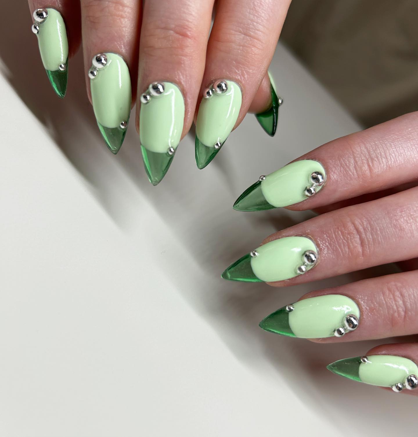 White and Mint Green Nails