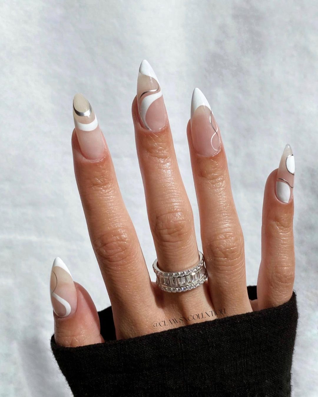 White And Silver Chrome Nails