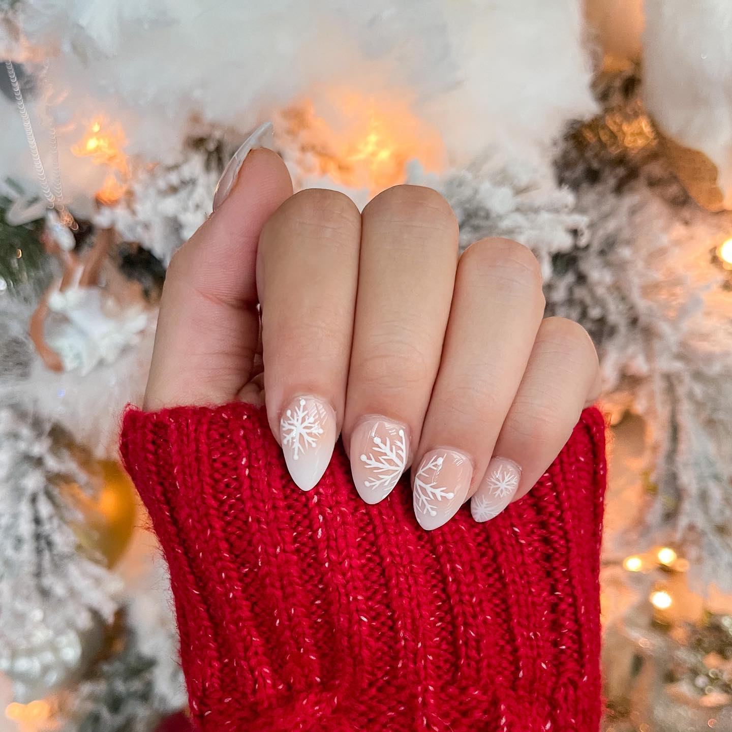 White Christmas Nails Almond