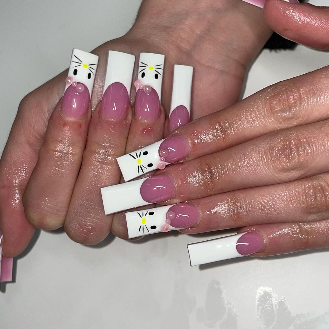 White Hello Kitty Nails