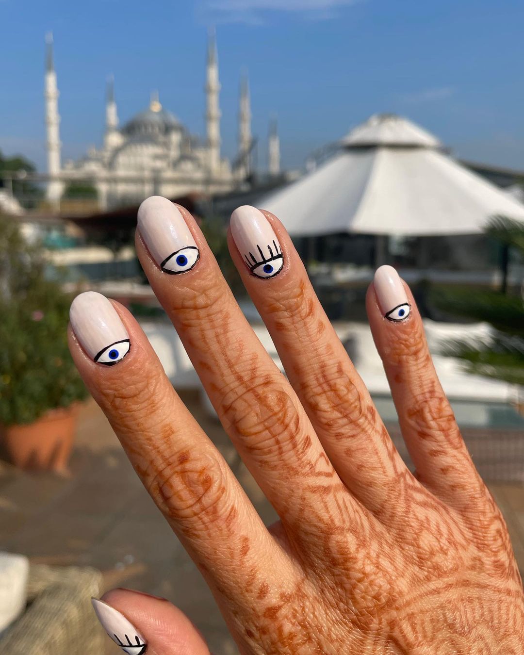 White Nails With Evil Eye