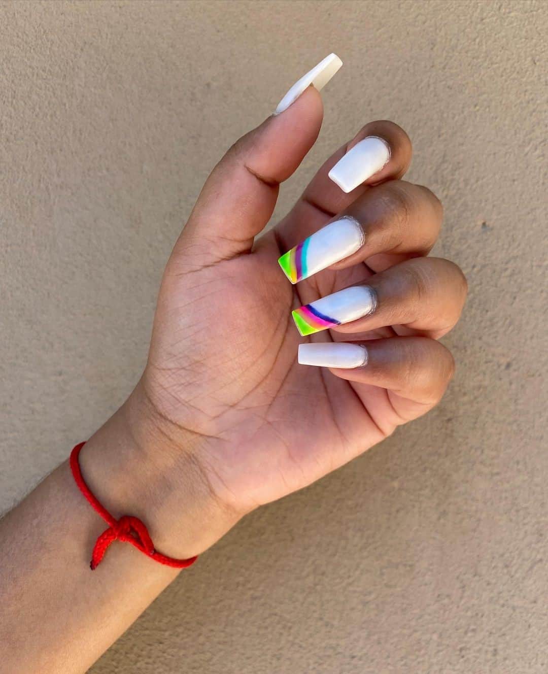White Nails With Rainbow Tips
