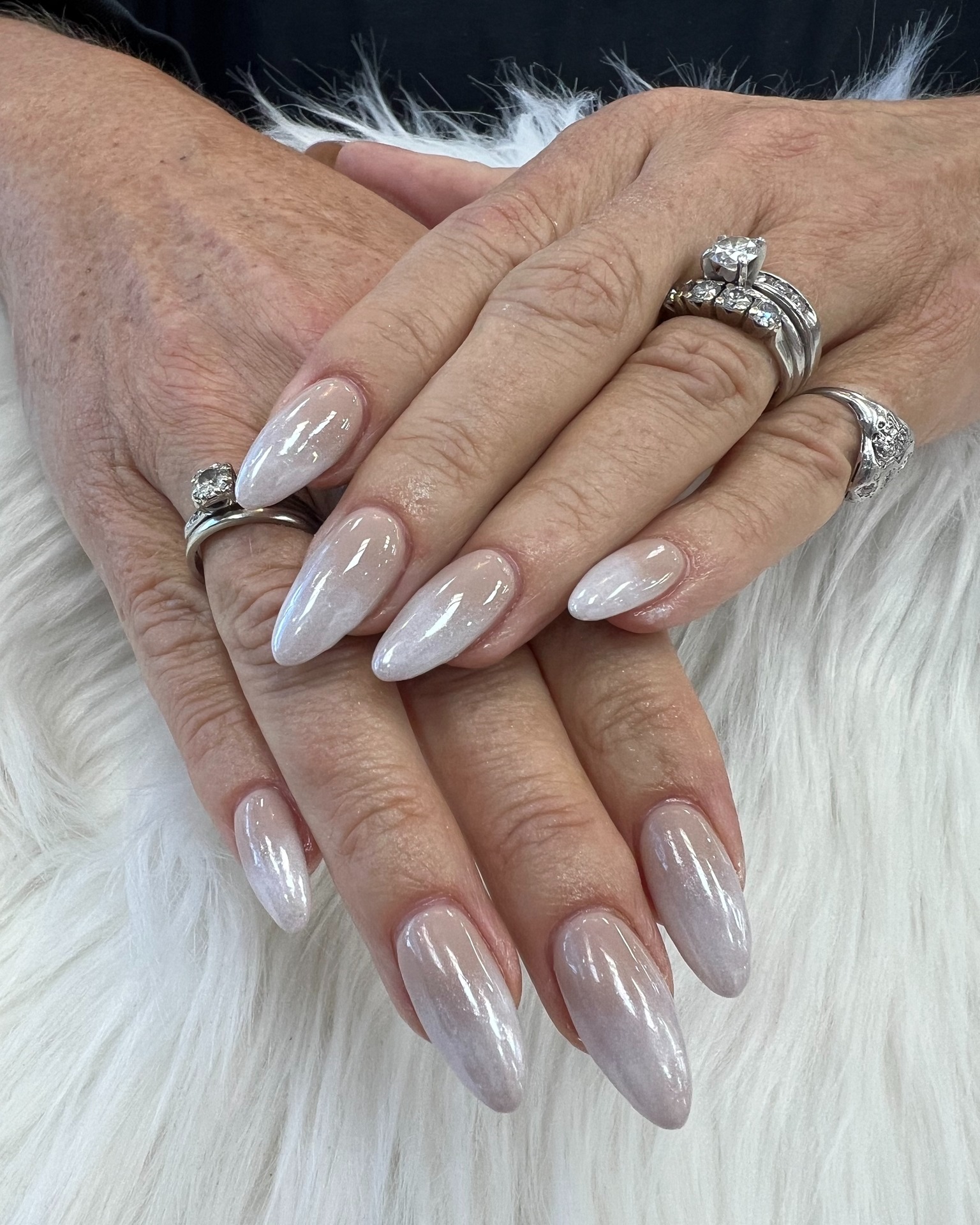 White Ombre Almond Nails