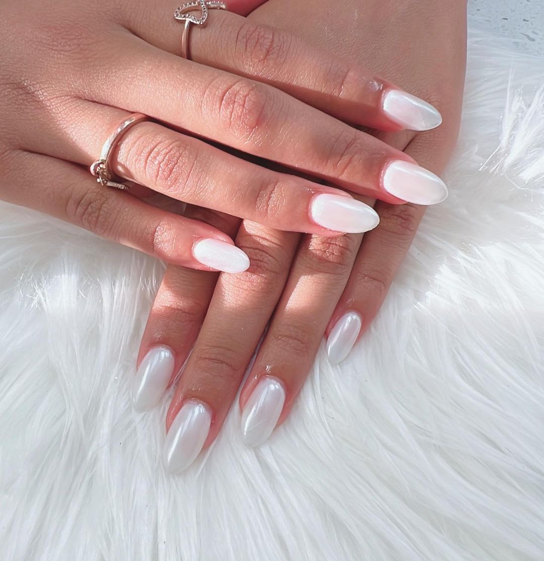 White Pearl Chrome Nails