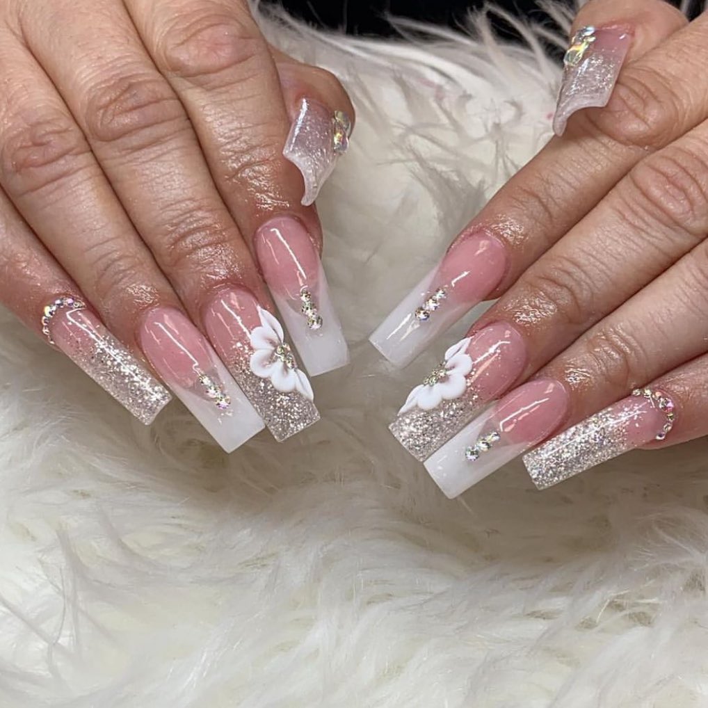 White Tip Nails With Glitter