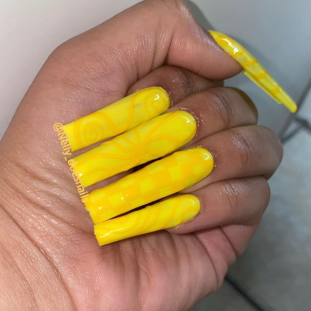 Yellow Long Acrylic Nails